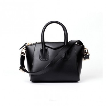 Rosaire « Orietta » Calfskin Leather Satchel Top Handle Bag Trapezoid Shape in Black Color 76113