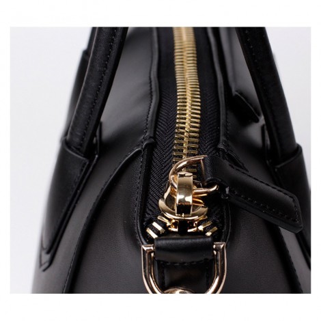 Rosaire « Orietta » Calfskin Leather Satchel Top Handle Bag Trapezoid Shape in Black Color 76113