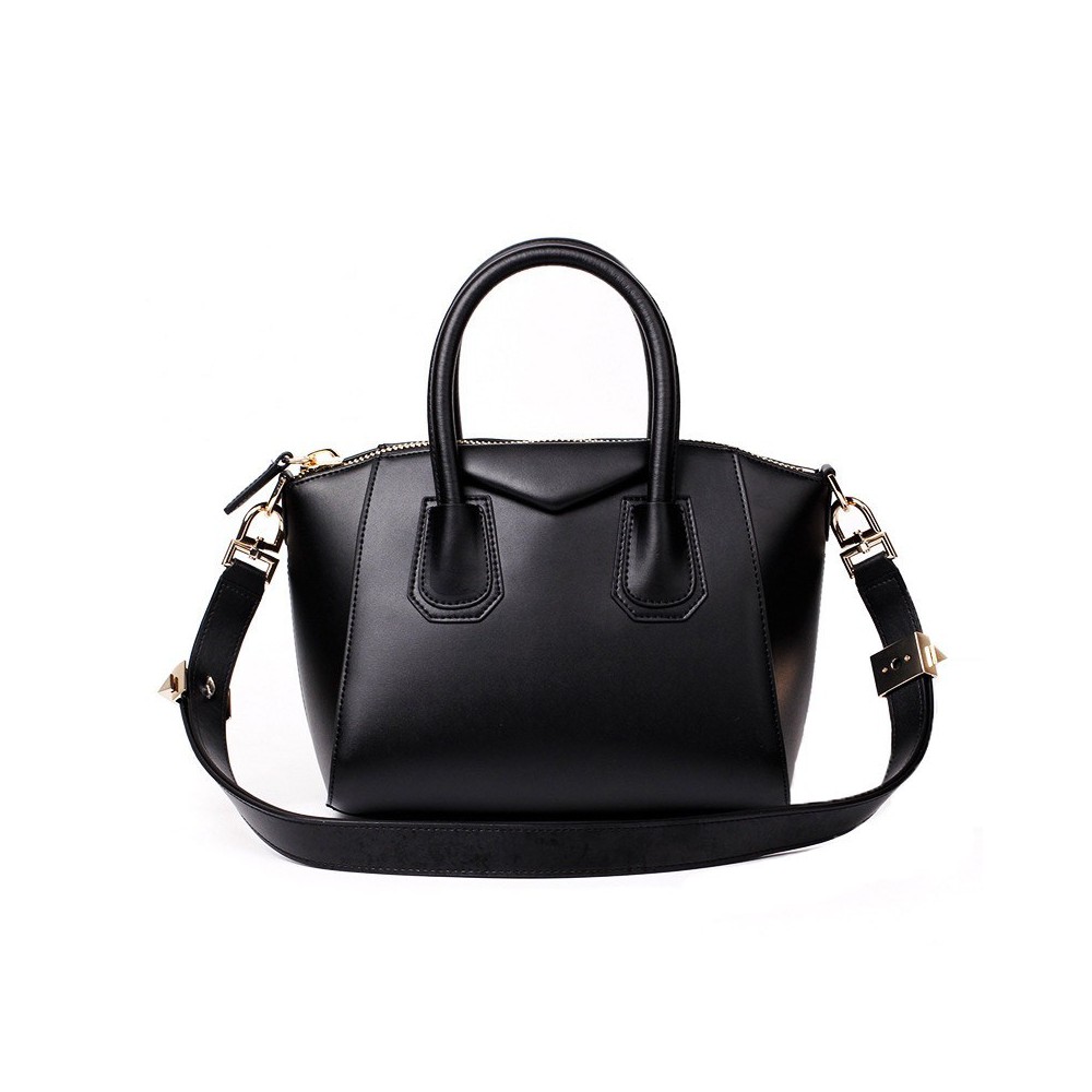 Rosaire « Orietta » Calfskin Leather Satchel Top Handle Bag Trapezoid Shape in Black Color 76113 Rosaire « Orietta » Calfskin Leather Satchel Top Handle Bag Trapezoid Shape in Black Color 76113