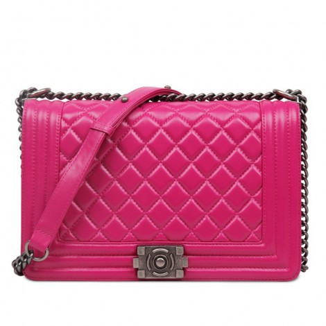 Rosaire « Soline » Quilted Lambskin Leather Shoulder Bag with Chain Link in Pink Color / 75134