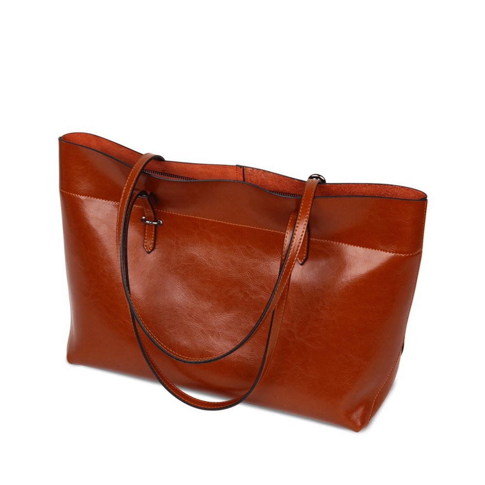 Rosaire  « Veronica » Horizontal Tote Bag made of Cowhide Leather in Brown Color / 76114