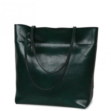 Rosaire  « Veronica » Horizontal Tote Bag made of Cowhide Leather in Green Color / 76114