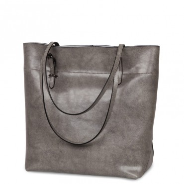 Rosaire  « Veronica » Vertical Tote Bag made of Cowhide Leather in Gray Color / 76115