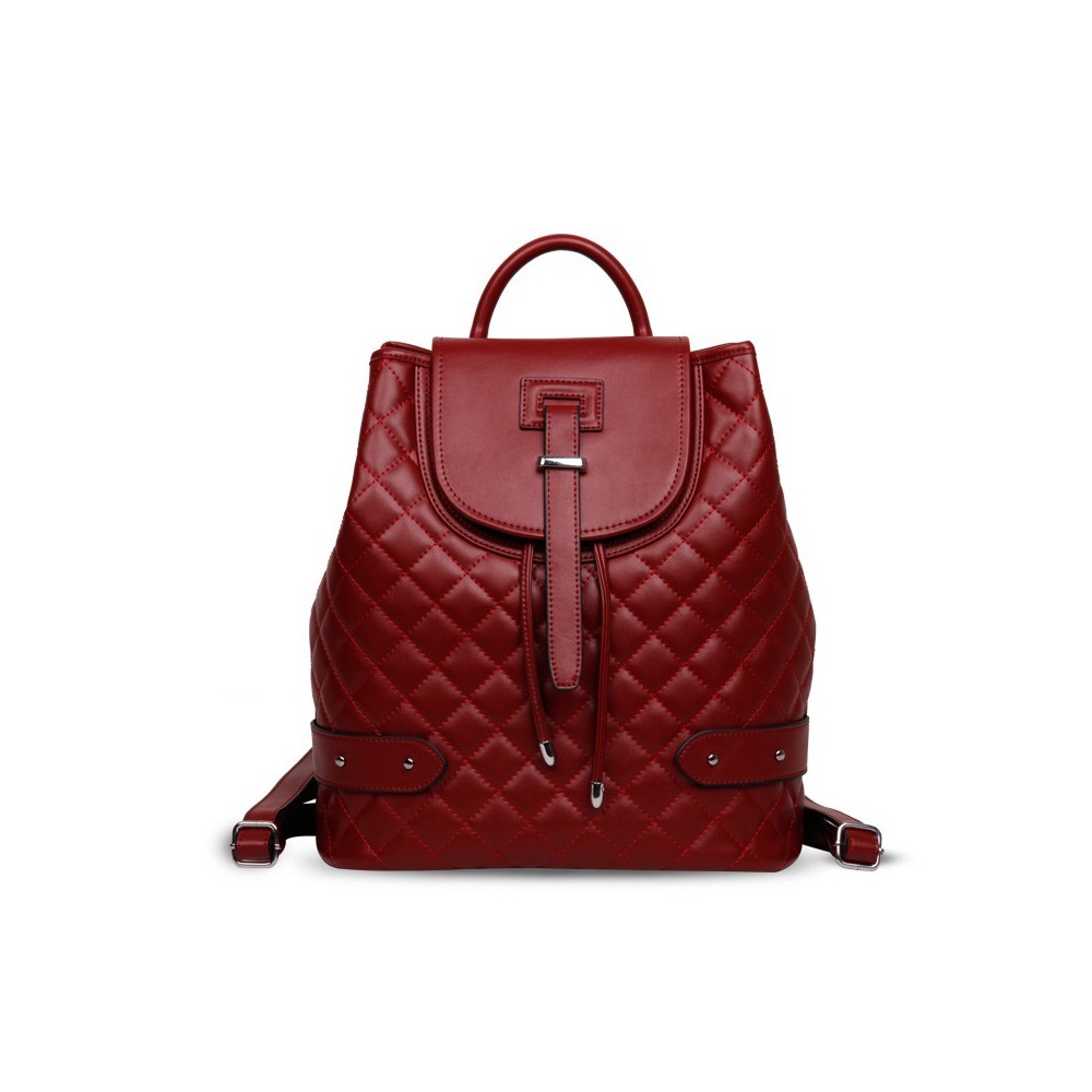 Rosaire « Constance » Quilted Backpack Bag made of Genuine Cowhide Leather in Red Color 76131