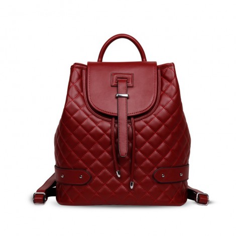 Rosaire « Constance » Quilted Backpack Bag made of Genuine Cowhide Leather in Red Color 76131