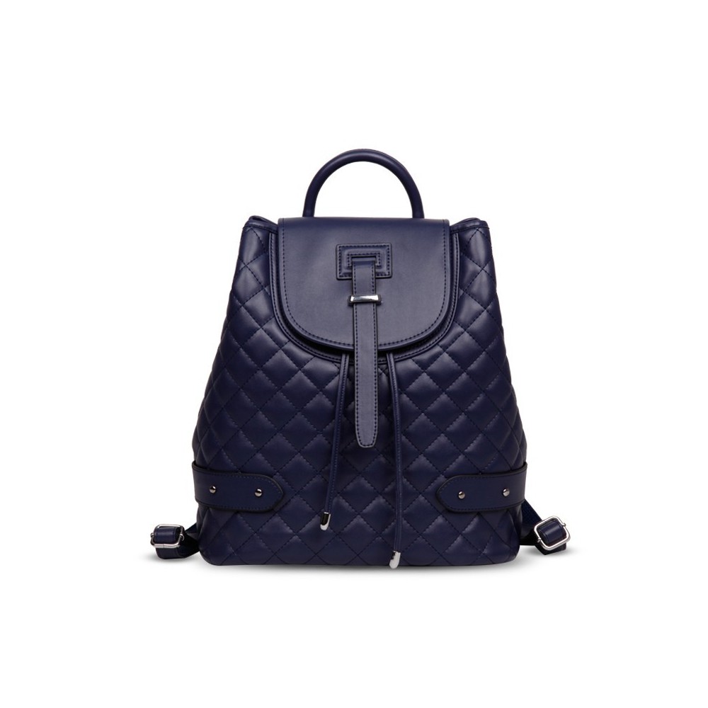 Rosaire « Constance » Quilted Backpack Bag made of Genuine Cowhide Leather in Dark Blue Color 76131