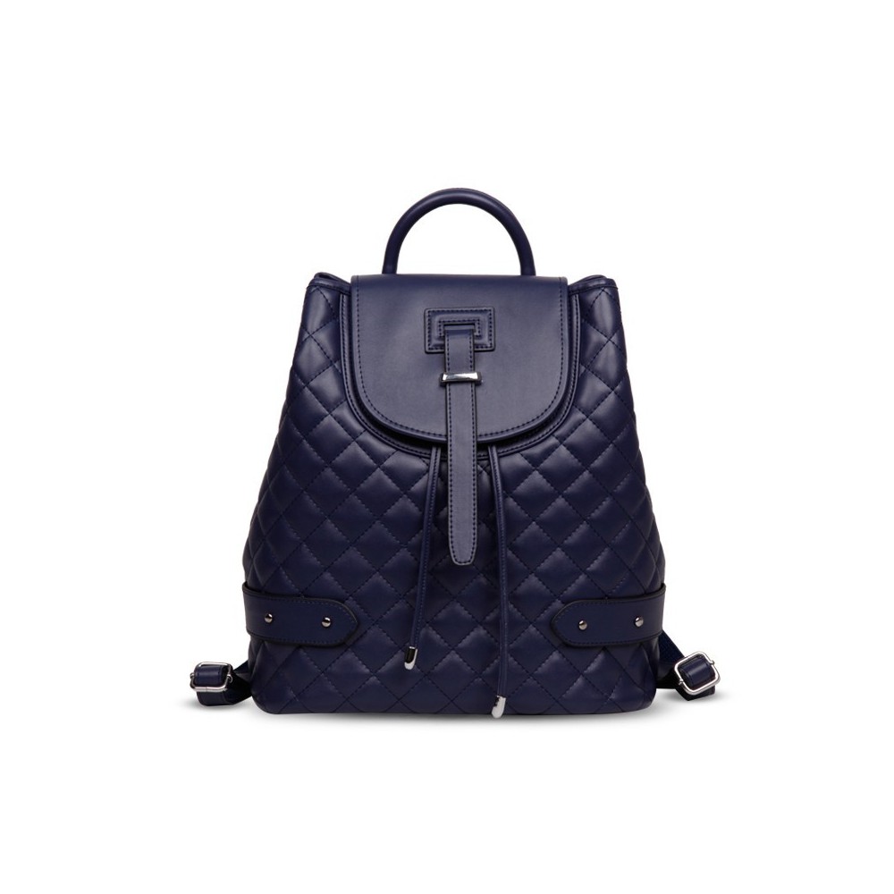 Genuine Quilted Leather Handbag Color Dark Blue: Handbags