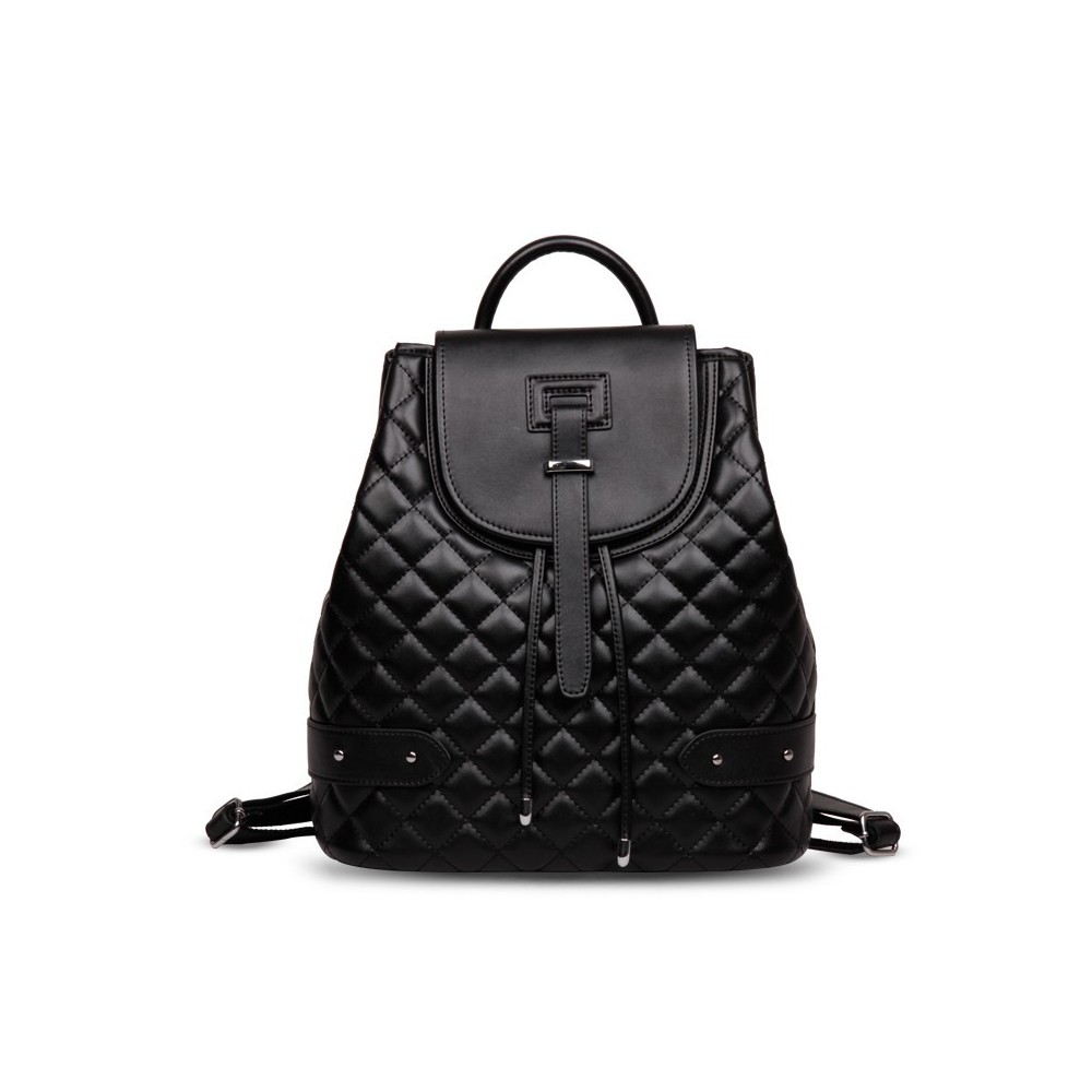 Rosaire « Constance » Quilted Backpack Bag made of Genuine Cowhide Leather in Black Color 76131