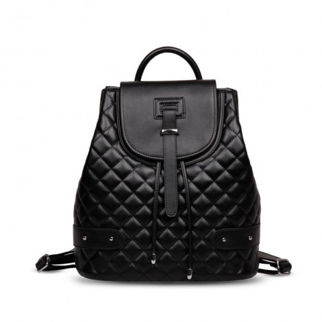 Rosaire « Constance » Quilted Backpack Bag made of Genuine Cowhide Leather in Black Color 76131