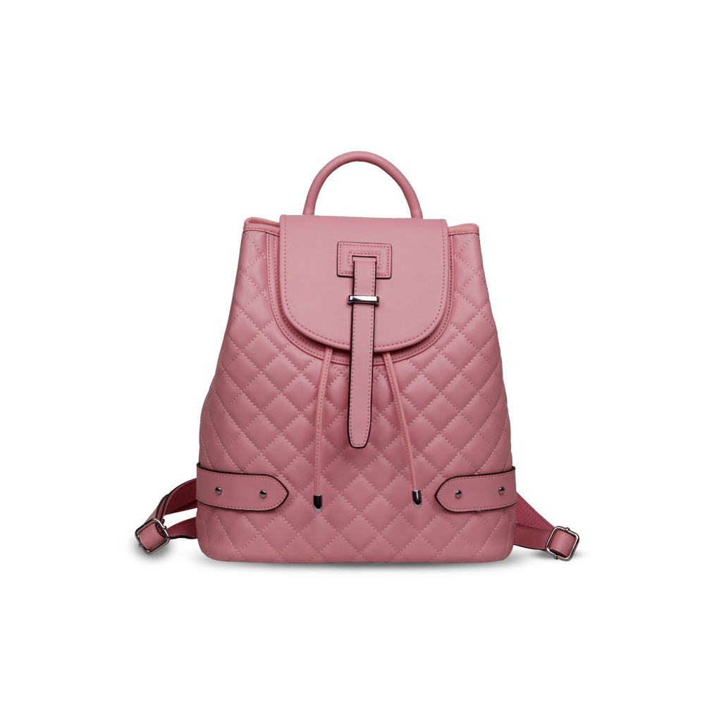 Rosaire « Constance » Quilted Backpack Bag made of Genuine Cowhide Leather in Pink Color 76131