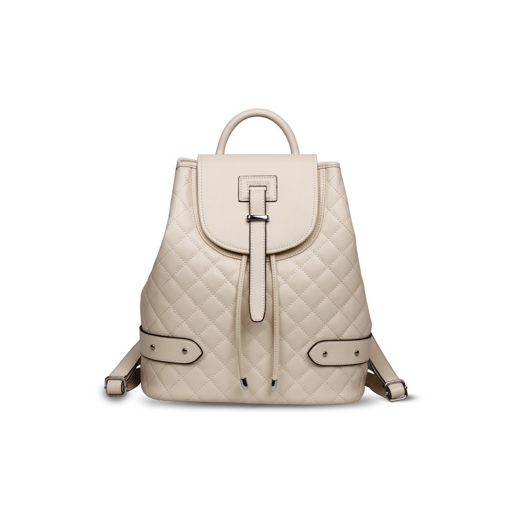 Rosaire « Constance » Quilted Backpack Bag made of Genuine Cowhide Leather in Ivory White Color 76131