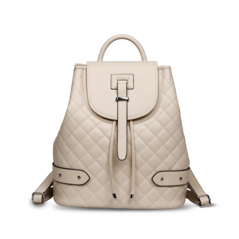 Rosaire « Constance » Quilted Backpack Bag made of Genuine Cowhide Leather in Ivory White Color 76131