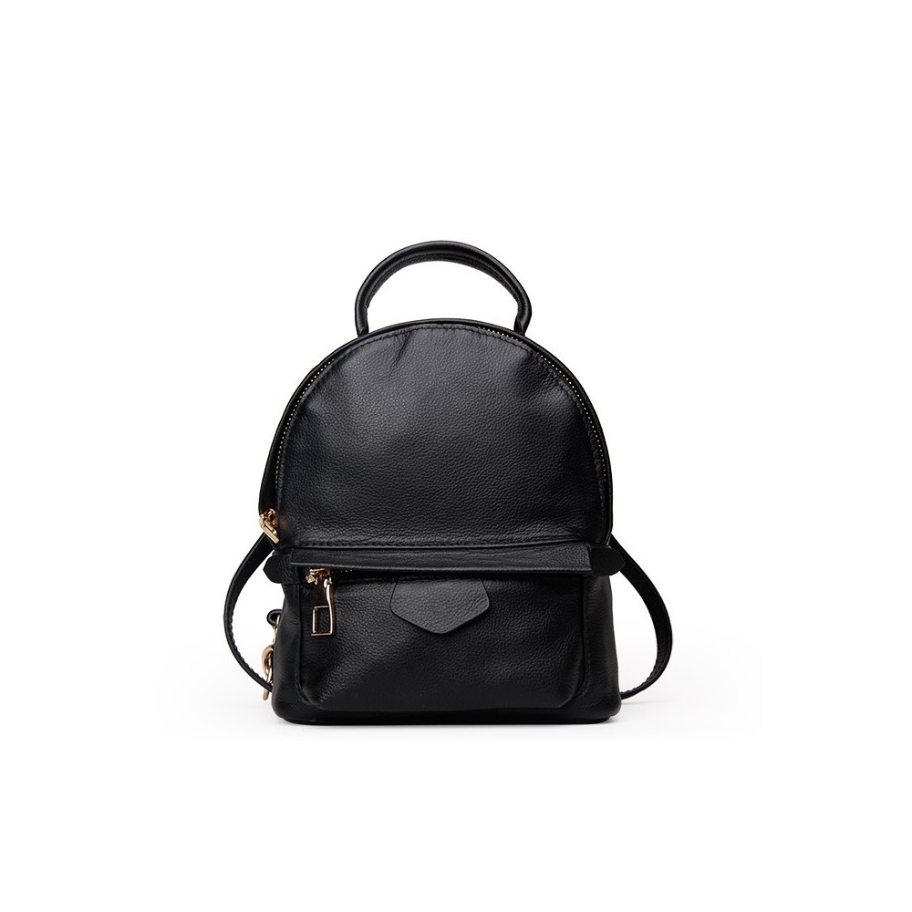 Rosaire  « Elfe » Backpack Bag Korean Style made of Cowhide Leather with Cross-Body Strap in Black Color / 76137