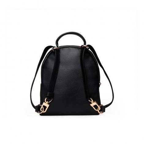 Rosaire  « Elfe » Backpack Bag Korean Style made of Cowhide Leather with Cross-Body Strap in Black Color / 76137