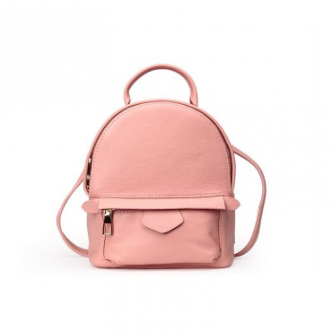Rosaire  « Elfe » Backpack Bag Korean Style made of Cowhide Leather with Cross-Body Strap in Pink Color / 76137