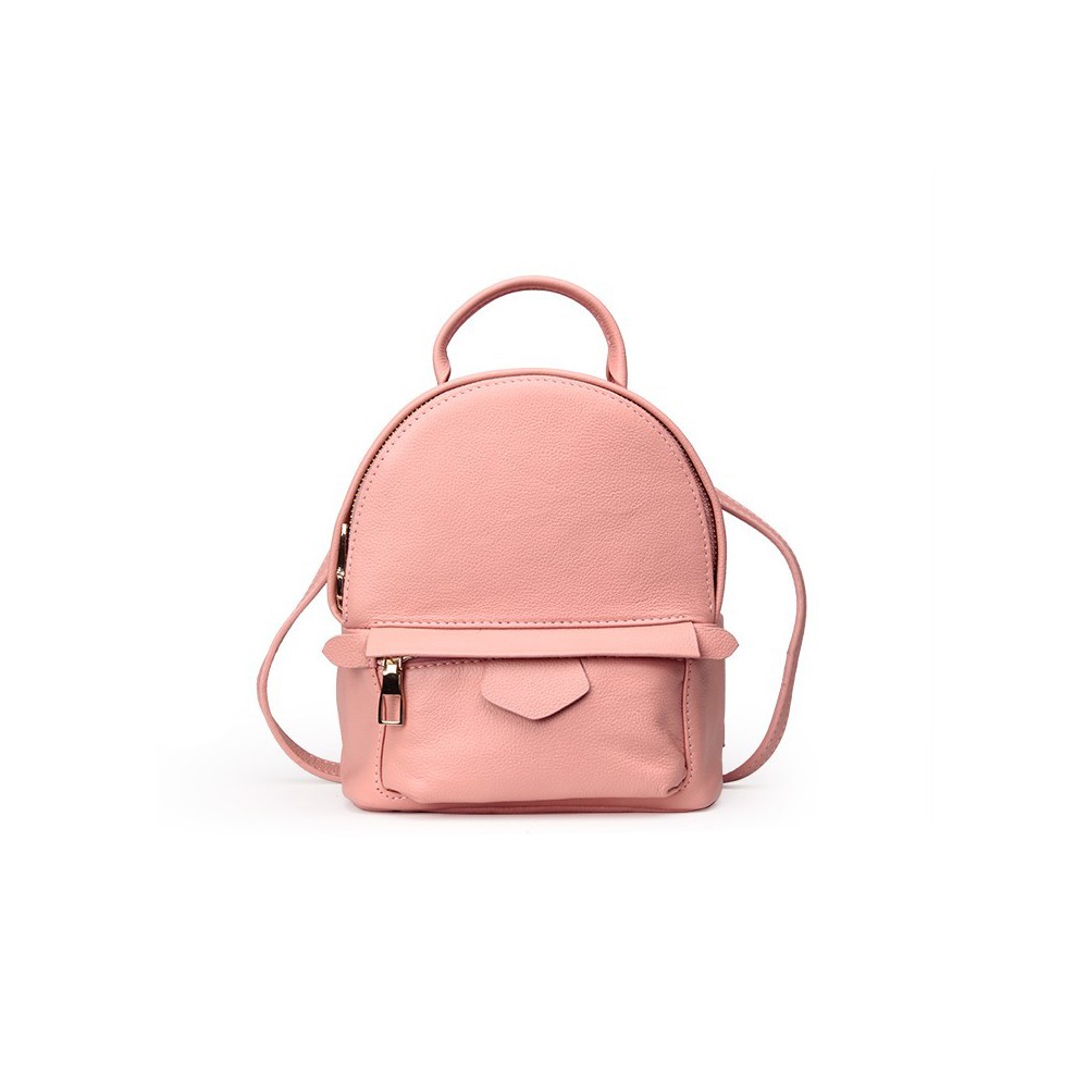 Rosaire  « Elfe » Backpack Bag Korean Style made of Cowhide Leather with Cross-Body Strap in Pink Color / 76137