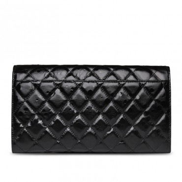 Rosaire « Jeanne » Quilted Metallic Clutch Bag Cowhide Leather with Shoulder Strap in Black Color 75109