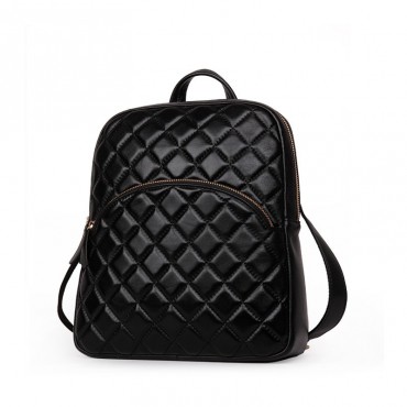Rosaire « Bourgogne » Quilted Lambskin Leather Backpack Bag in Black Color 76148