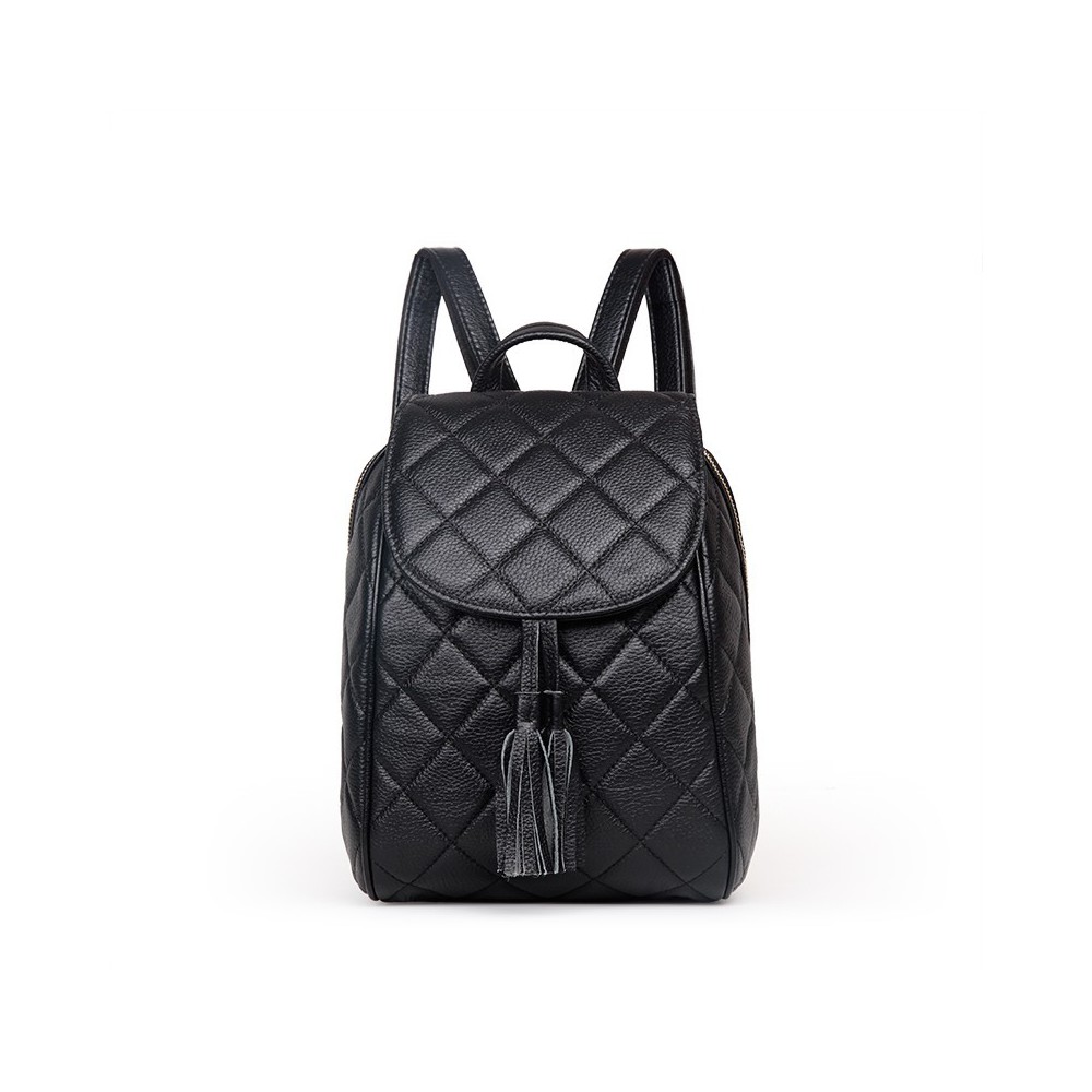 Rosaire « Belinda » Quilted Backpack Flap Bag made of Caviar Leather with Tassel in Black Color 76149