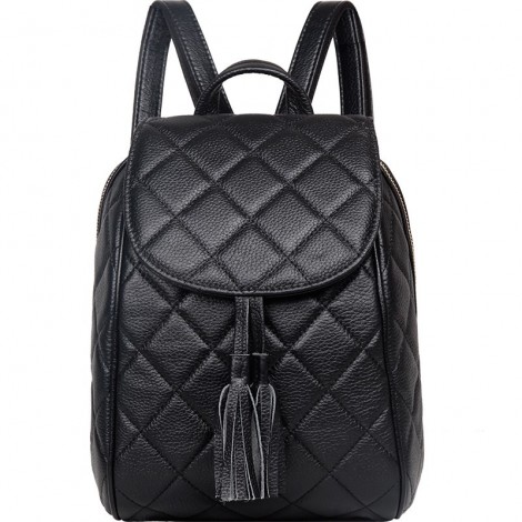 Rosaire « Belinda » Quilted Backpack Flap Bag made of Caviar Leather with Tassel in Black Color 76149