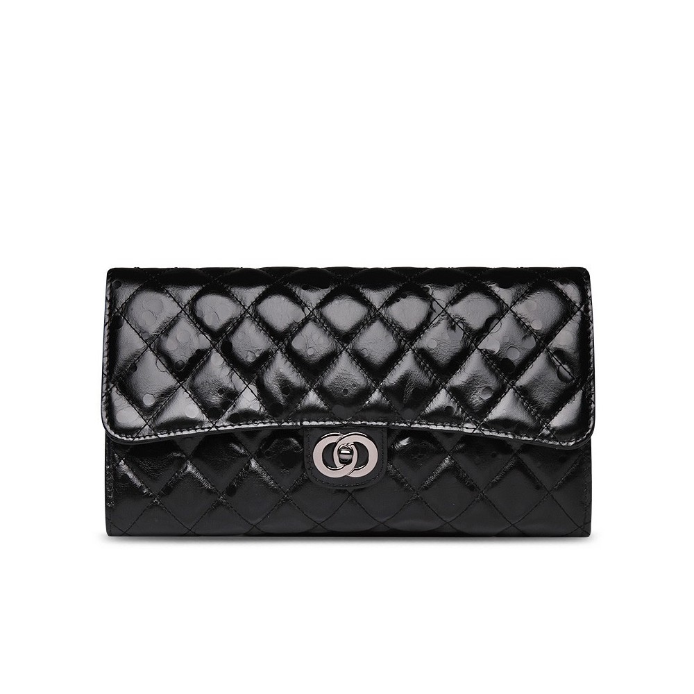 Rosaire « Jeanne » Quilted Metallic Clutch Bag Cowhide Leather with Shoulder Strap in Black Color 75109 Rosaire « Jeanne » Quilted Metallic Clutch Bag Cowhide Leather with Shoulder Strap in Black Color 75109