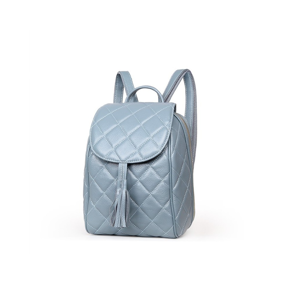 Rosaire « Belinda » Quilted Backpack Flap Bag made of Caviar Leather with Tassel in Light Blue Color 76149