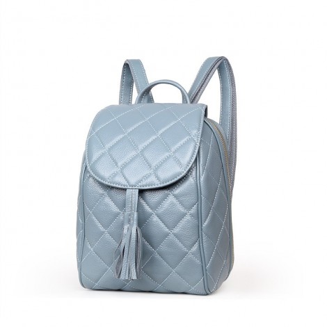 Rosaire « Belinda » Quilted Backpack Flap Bag made of Caviar Leather with Tassel in Light Blue Color 76149