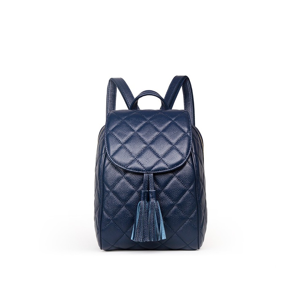 Rosaire « Belinda » Quilted Backpack Flap Bag made of Caviar Leather with Tassel in Dark Blue Color 76149