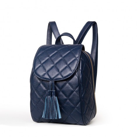 Rosaire « Belinda » Quilted Backpack Flap Bag made of Caviar Leather with Tassel in Dark Blue Color 76149