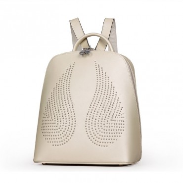 Rosaire « Angel Wings » Trendy Studded Backpack Cowhide Leather Bag in Beige Color 76150