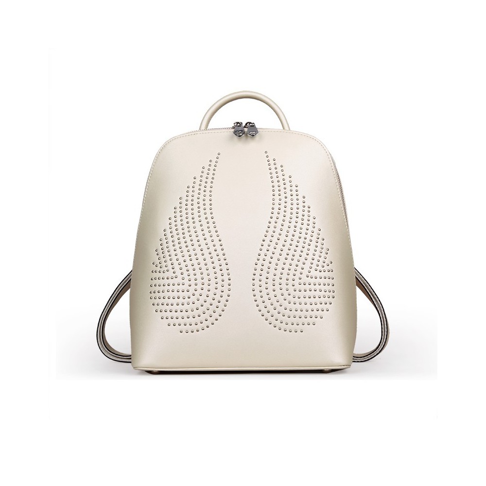 Rosaire « Angel Wings » Trendy Studded Backpack Cowhide Leather Bag in Beige Color 76150