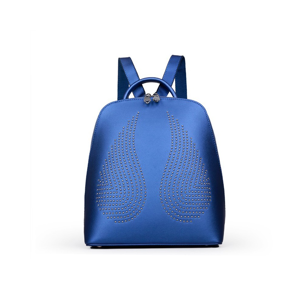 Rosaire « Angel Wings » Trendy Studded Backpack Cowhide Leather Bag in Sapphire Blue Color 76150