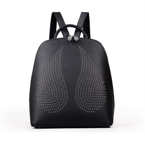 Rosaire « Angel Wings » Trendy Studded Backpack Cowhide Leather Bag in Black Color 76150