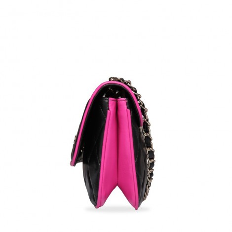 Rosaire Genuine Leather Bag Black Hot Pink  76152