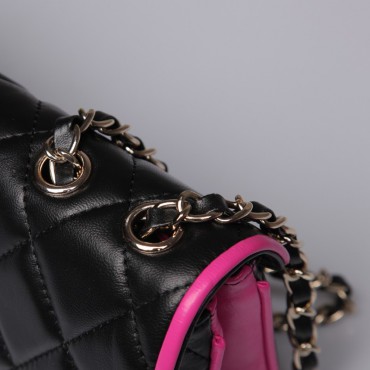 Rosaire Genuine Leather Bag Black Hot Pink  76152