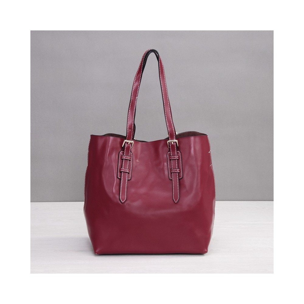 Rosaire Genuine Leather Handbag wine red  76188