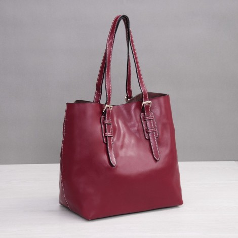 Rosaire Genuine Leather Handbag wine red  76188