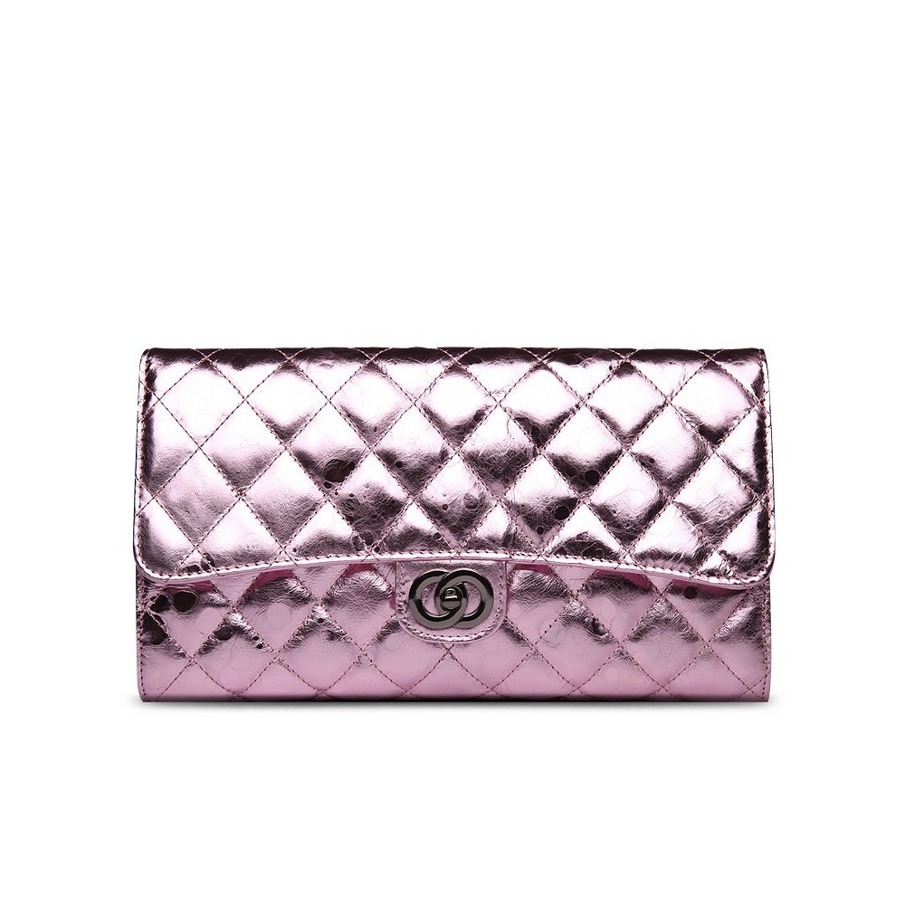 Rosaire « Jeanne » Quilted Metallic Clutch Bag Cowhide Leather with Shoulder Strap in Pink Color 75109 Rosaire « Jeanne » Quilted Metallic Clutch Bag Cowhide Leather with Shoulder Strap in Pink Color 75109