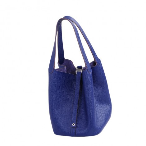 Rosaire « Agathe » Bucket Bag Made of Genuine Cowhide Leather with Padlock in Electric Blue Color 76195