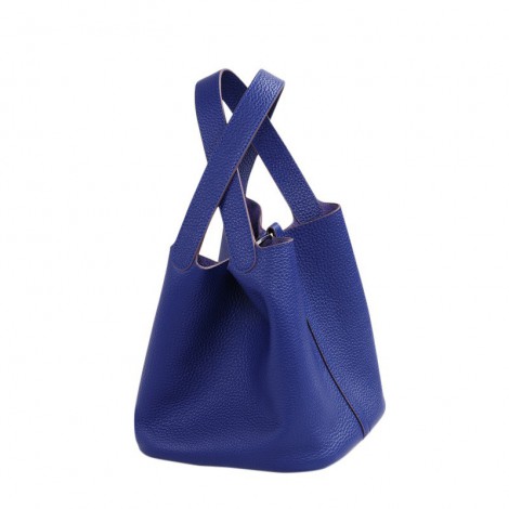 Rosaire « Agathe » Bucket Bag Made of Genuine Cowhide Leather with Padlock in Electric Blue Color 76195