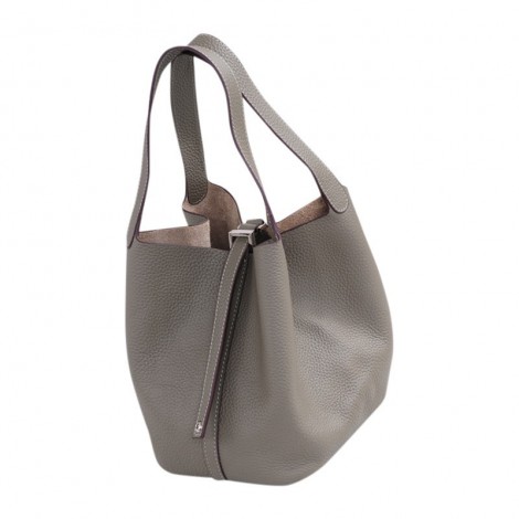Rosaire « Agathe » Bucket Bag Made of Genuine Cowhide Leather with Padlock in Elephant Gray Color 76195