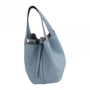 Rosaire « Agathe » Bucket Bag Made of Genuine Cowhide Leather with Padlock in Blue Sky Color 76195