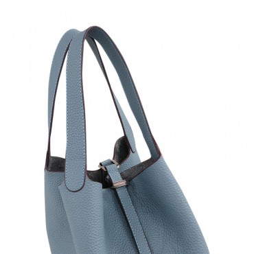 Rosaire « Agathe » Bucket Bag Made of Genuine Cowhide Leather with Padlock in Blue Sky Color 76195