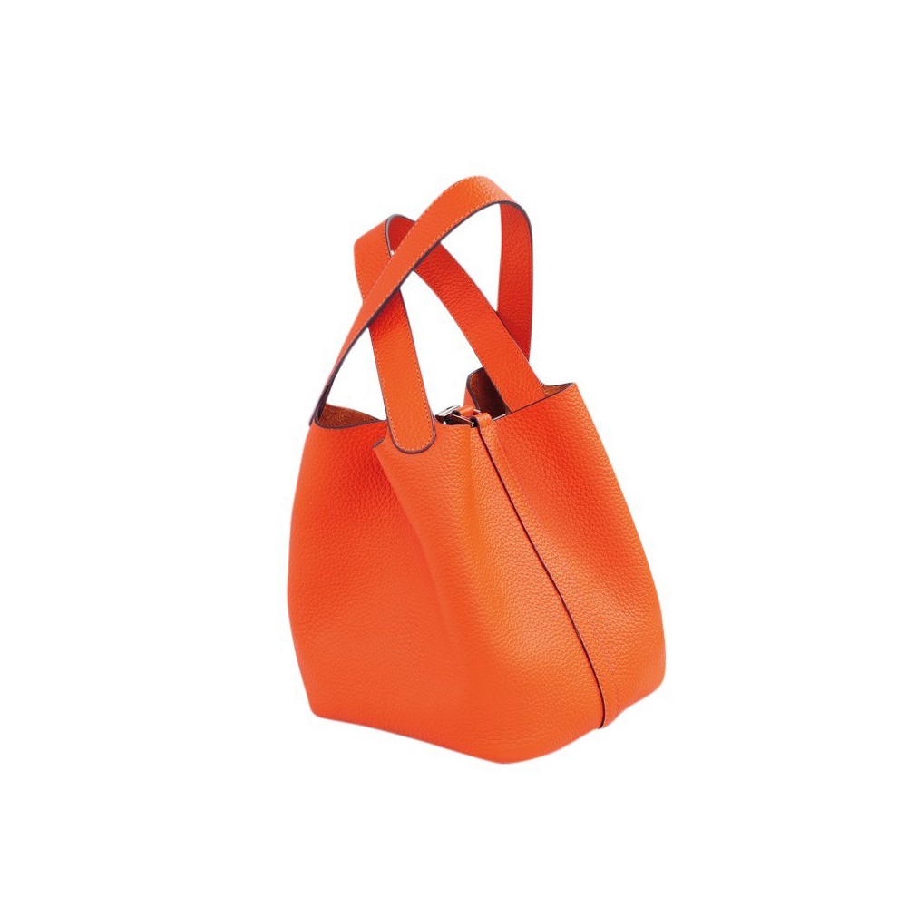 Rosaire « Agathe » Bucket Bag Made of Genuine Cowhide Leather with Padlock in Orange Color 76195