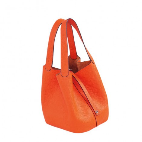 Rosaire « Agathe » Bucket Bag Made of Genuine Cowhide Leather with Padlock in Orange Color 76195
