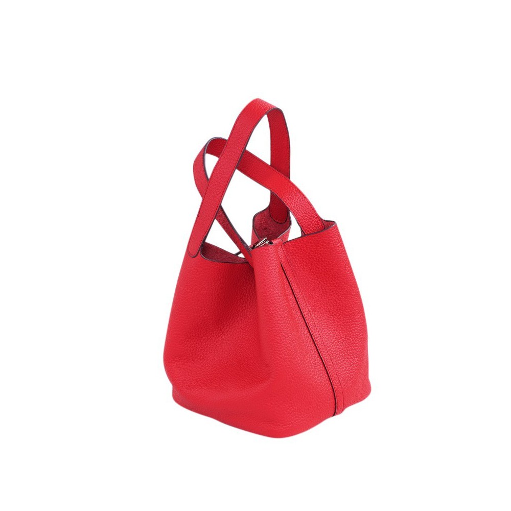 Rosaire « Agathe » Bucket Bag Made of Genuine Cowhide Leather with Padlock in Red Color 76195
