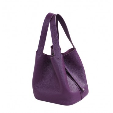 Rosaire « Agathe » Bucket Bag Made of Genuine Cowhide Leather with Padlock in Purple Color 76195
