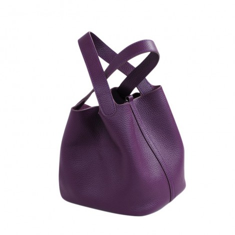 Rosaire « Agathe » Bucket Bag Made of Genuine Cowhide Leather with Padlock in Purple Color 76195