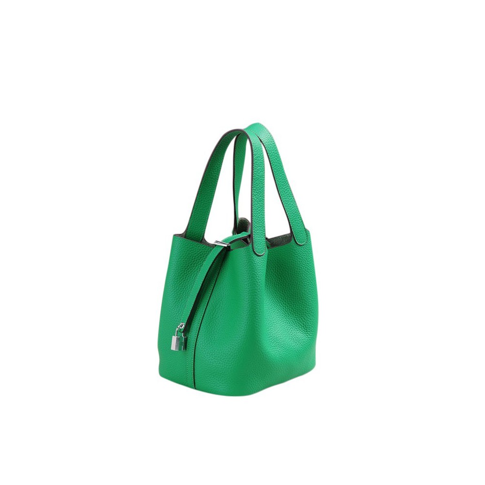 Rosaire « Agathe » Bucket Bag Made of Genuine Cowhide Leather with Padlock in Green Color 76195