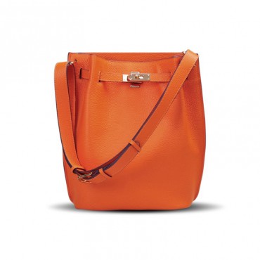 Rosaire « Hortense » Bucket Bag made of Genuine Cowhide Leather in Orange Color 76192